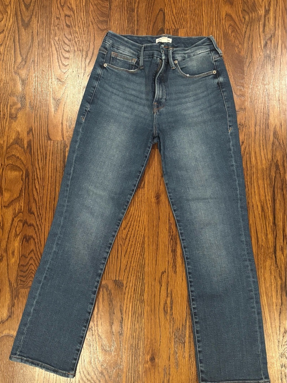 Good American Cropped High-Rise Washed Blue Jeans